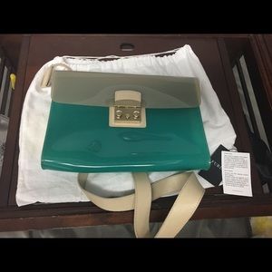 Furla Teal and Beige Crossbody Bag